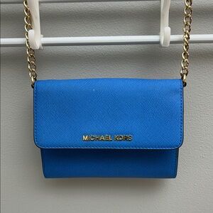 Michael Kors Vibrant Blue Crossbody Bag with Gold Chain